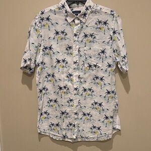 Club Room White Short-Sleeve Tropical Palm Print Button-Down Shirt